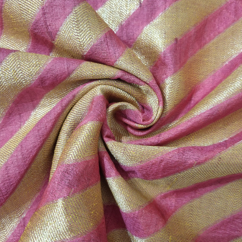 Blush Gulab Pink And Gold Striped Brocade Silk Fabric