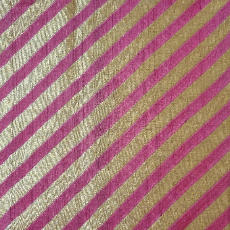 Blush Gulab Pink And Gold Striped Brocade Silk Fabric