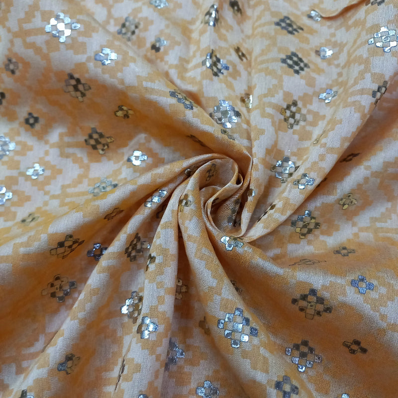 Persian Orange Color Printed Chanderi Fabric