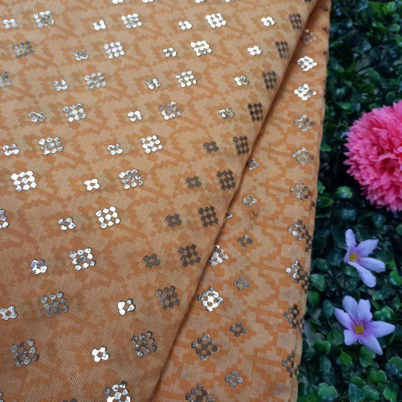 Persian Orange Color Printed Chanderi Fabric