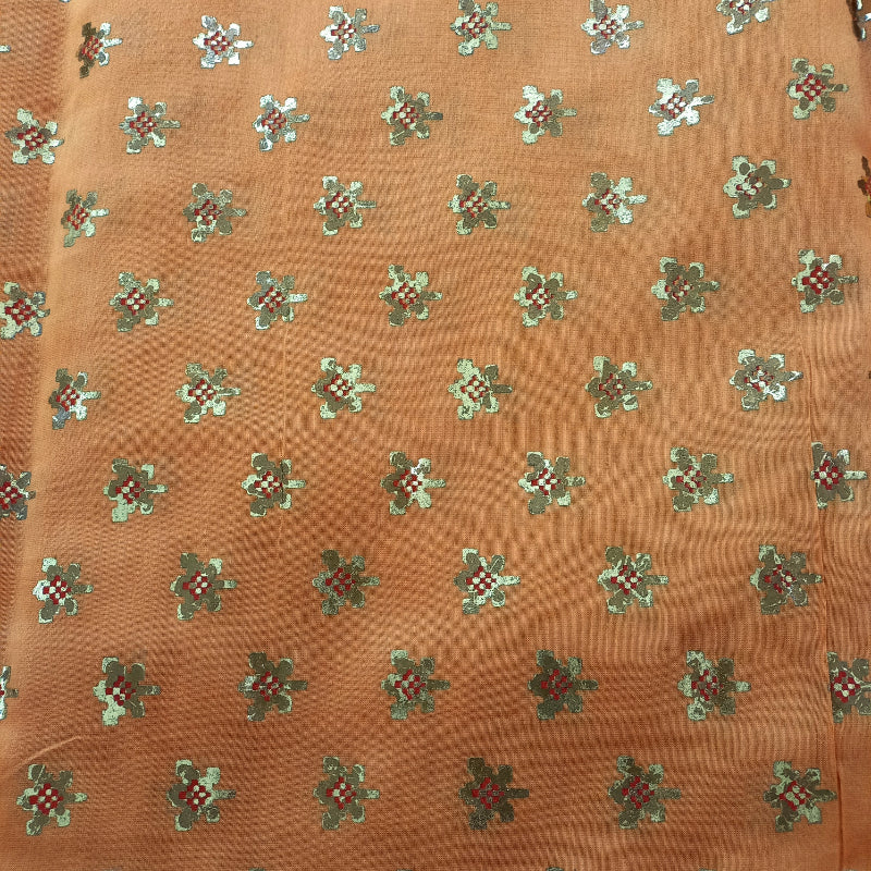 Persian Orange Color Foil Printed Chanderi Fabric