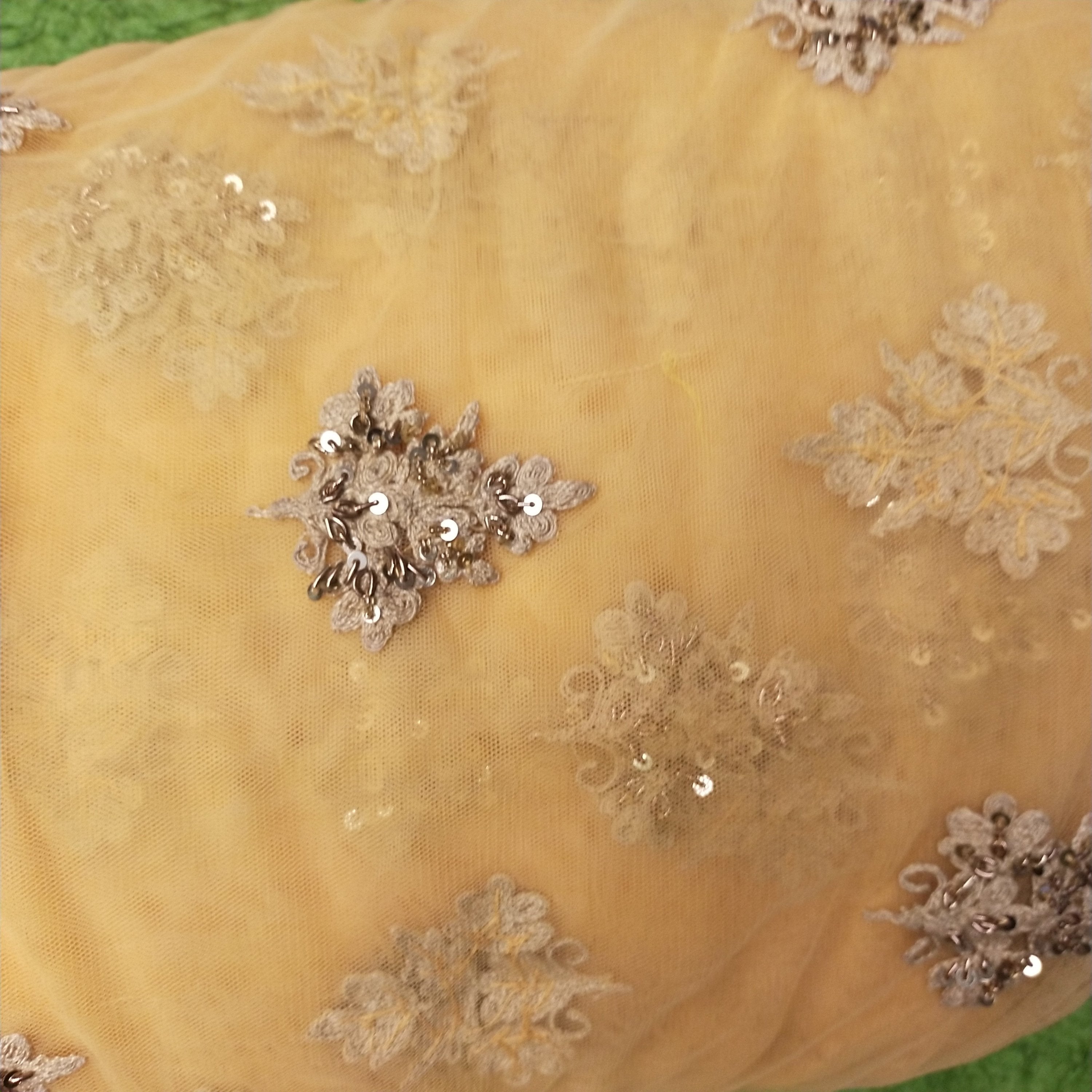 Yellow Net Embroidery Fabric
