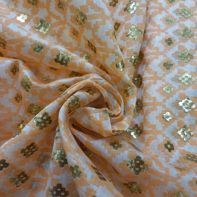 Off-White Color Foil Printed Chanderi Fabric