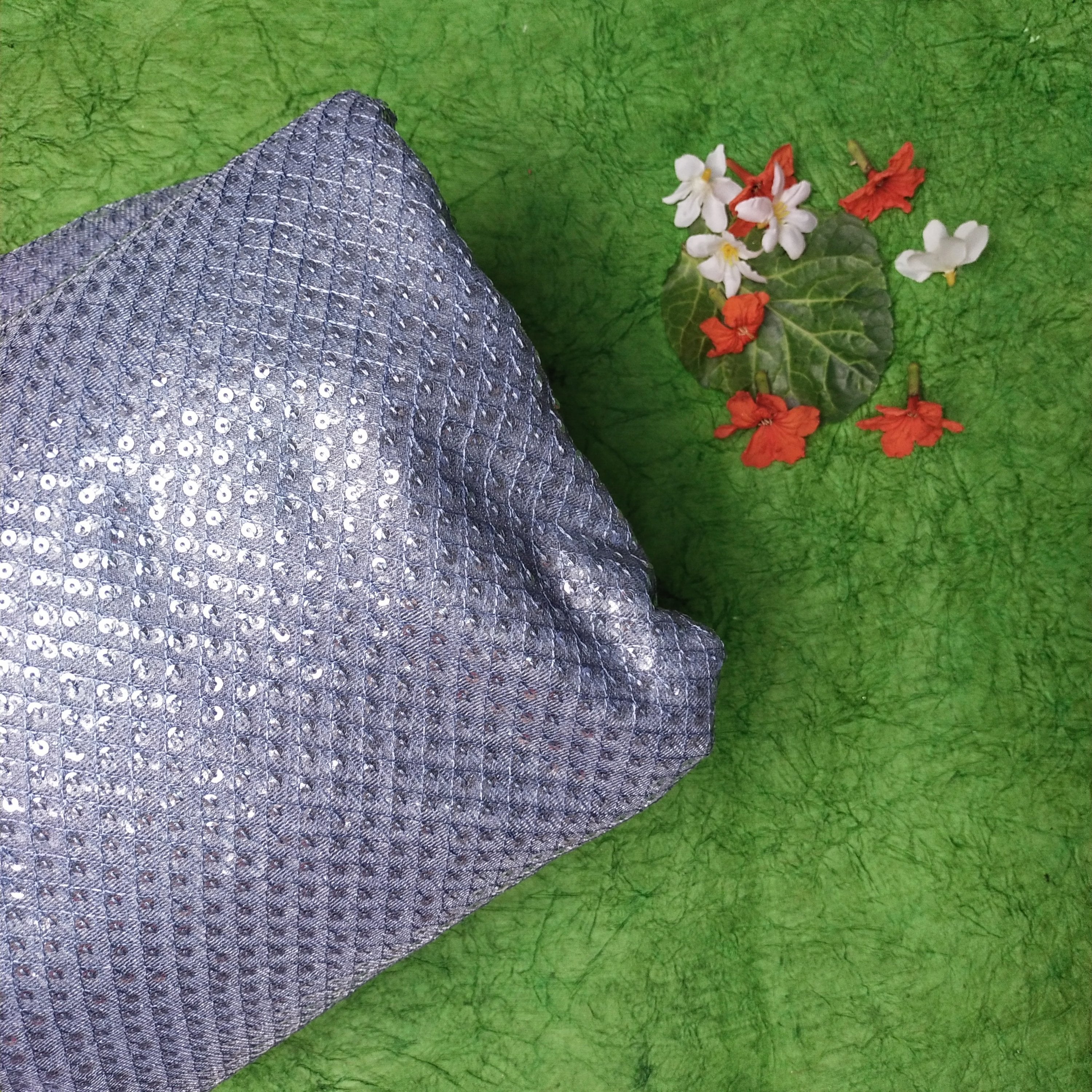 Steel Blue Net Embroidery Fabric