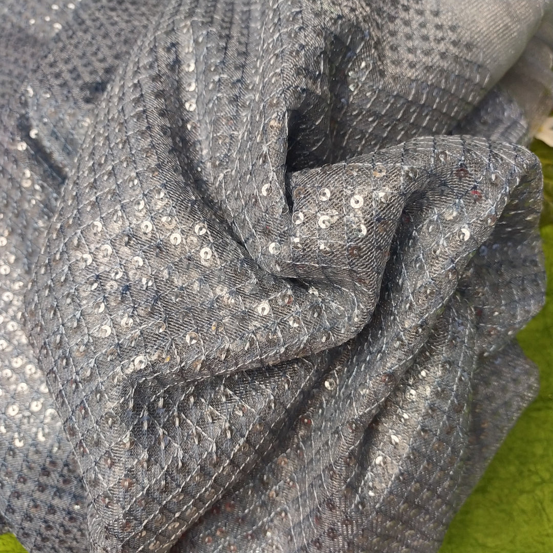 Steel Blue Net Embroidery Fabric