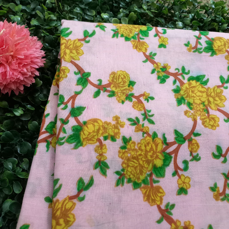 Pastel Pink Color Printed Cotton Fabric