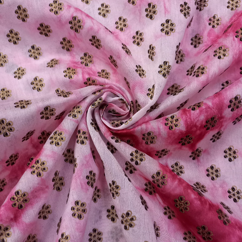 Multi-Color Shibori With Floral-Butta Printed Chanderi fabric