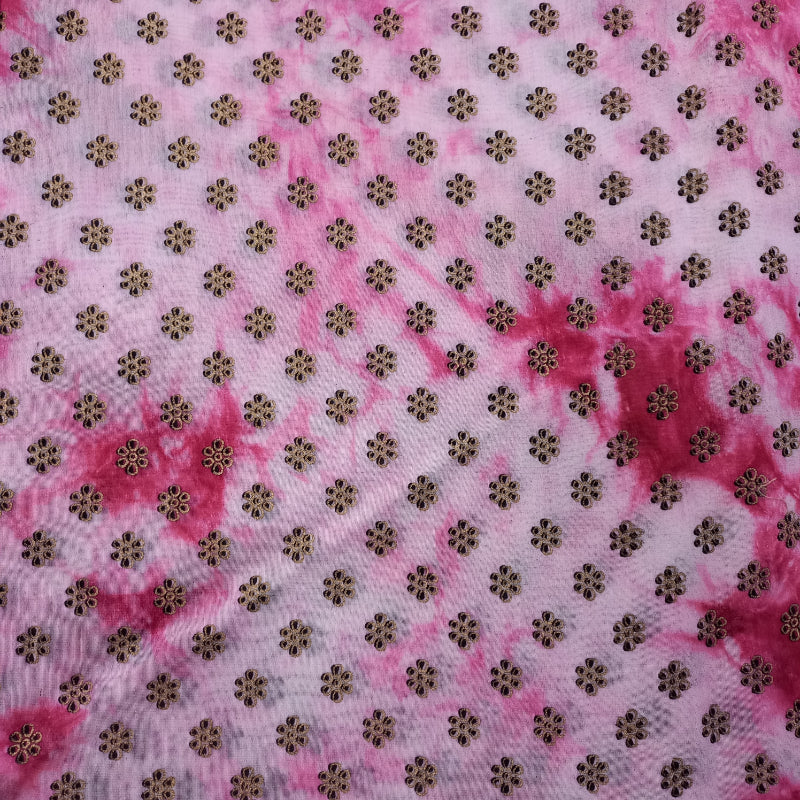 Multi-Color Shibori With Floral-Butta Printed Chanderi fabric