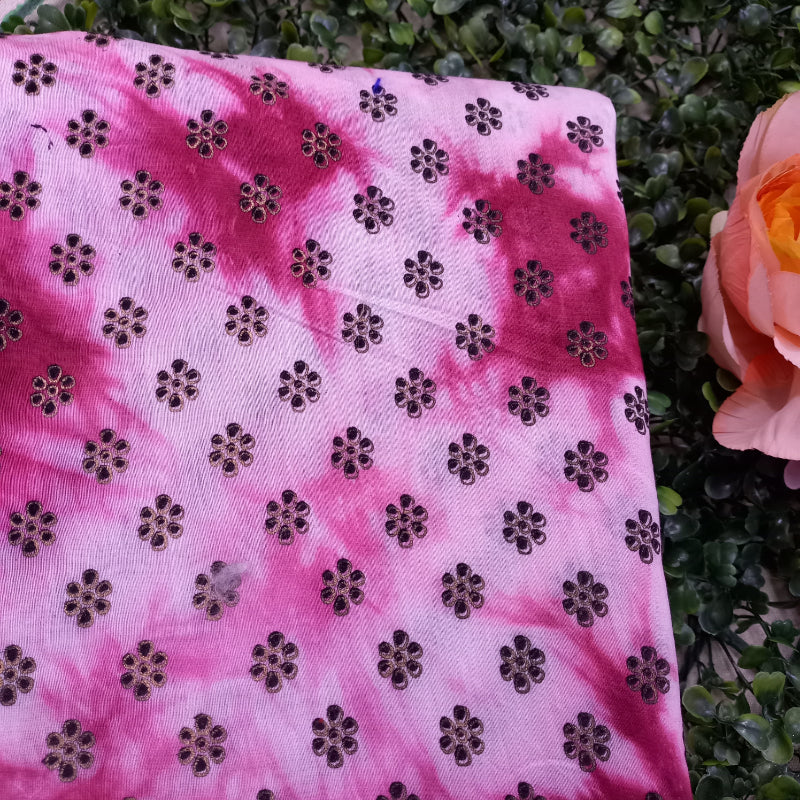 Multi-Color Shibori With Floral-Butta Printed Chanderi fabric