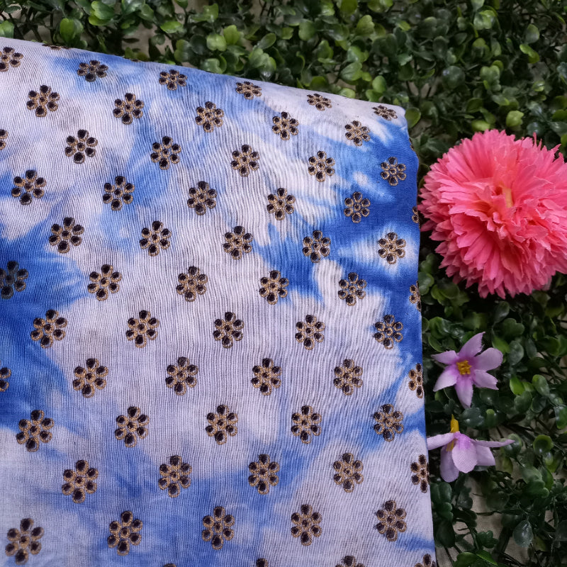 Multi-Color Shibori With Floral-Butta Printed Chanderi fabric