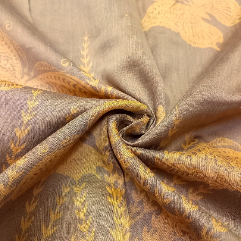 Golden Beige Color Floral Printed Chanderi Fabric