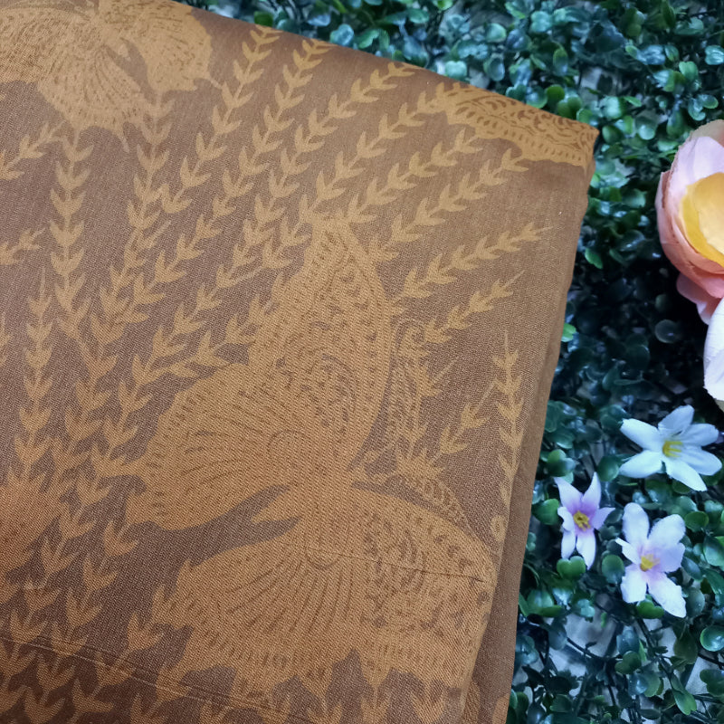 Golden Beige Color Floral Printed Chanderi Fabric