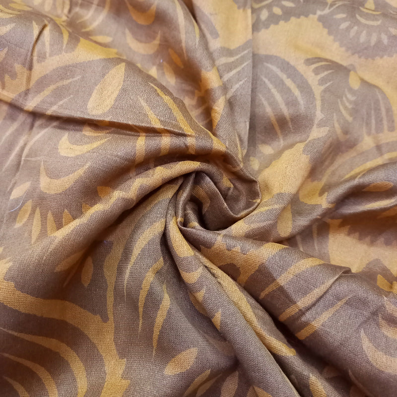 Golden Beige Color Floral Printed Chanderi Fabric