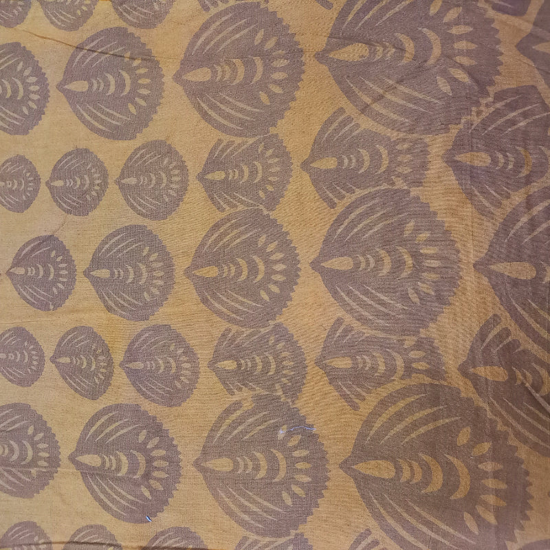 Golden Beige Color Floral Printed Chanderi Fabric