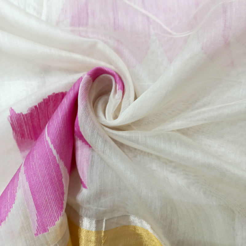 White Swetha Jamdhani Lotus Chanderi Silk Fabric