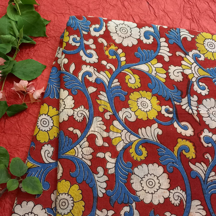 Deep Red Color Floral-Jaal Cotton Fabric
