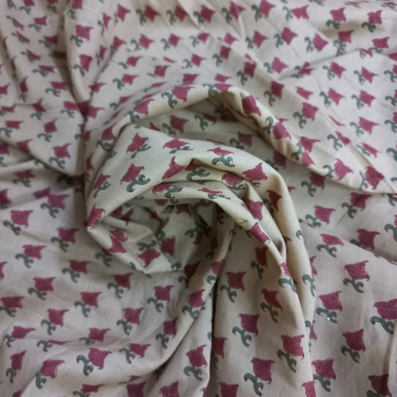 Pastel Pink Colour Cotton Fabric With Floral Buttas