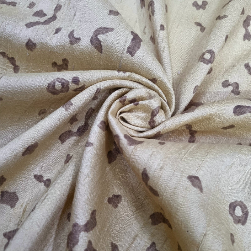 Creamish Yellow Color Printed Dupion Silk Fabric