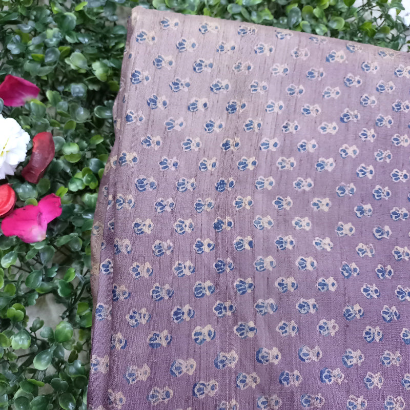 Earthy Brown Color Ajrakh Printed Dupion Silk Fabric
