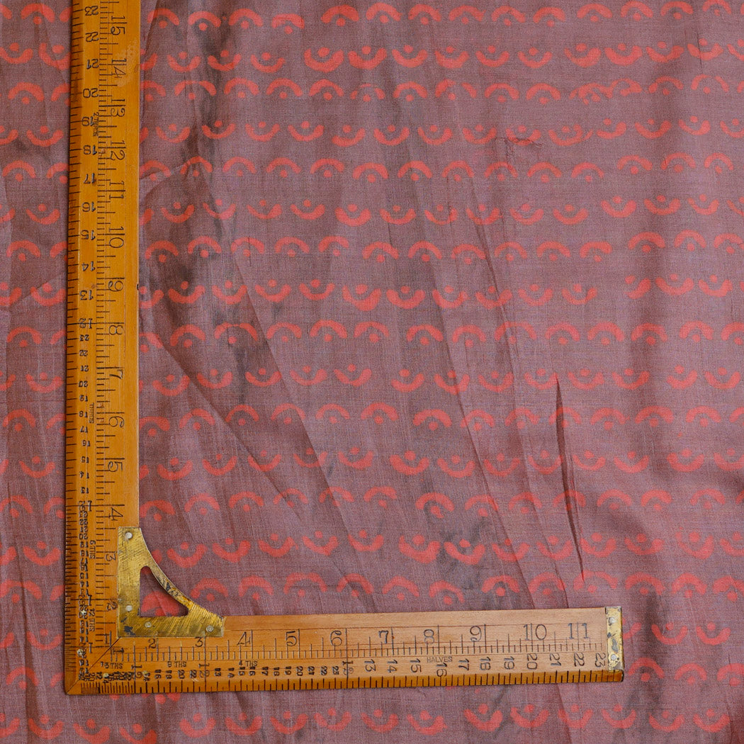 Earthy Brown Color Tussar Fabric With Batik Print