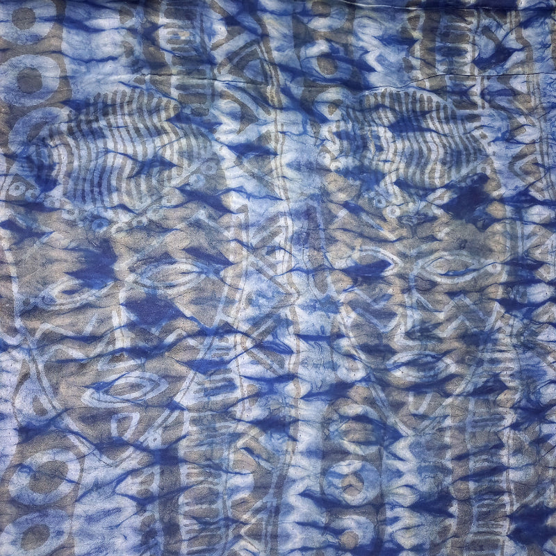 Navy Blue Color Shibori Printed Satin Silk Fabric