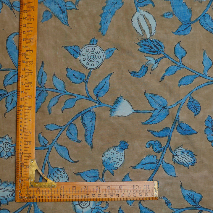 Sage Green Color Dupion Silk Fabric With Floral Pattern