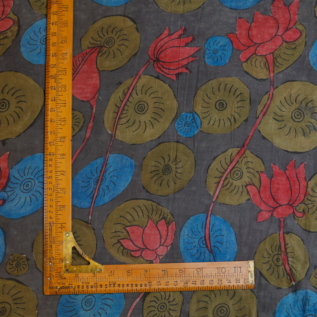 Earthy Gray Color Dupion Silk Fabric With Floral Motif Pattern