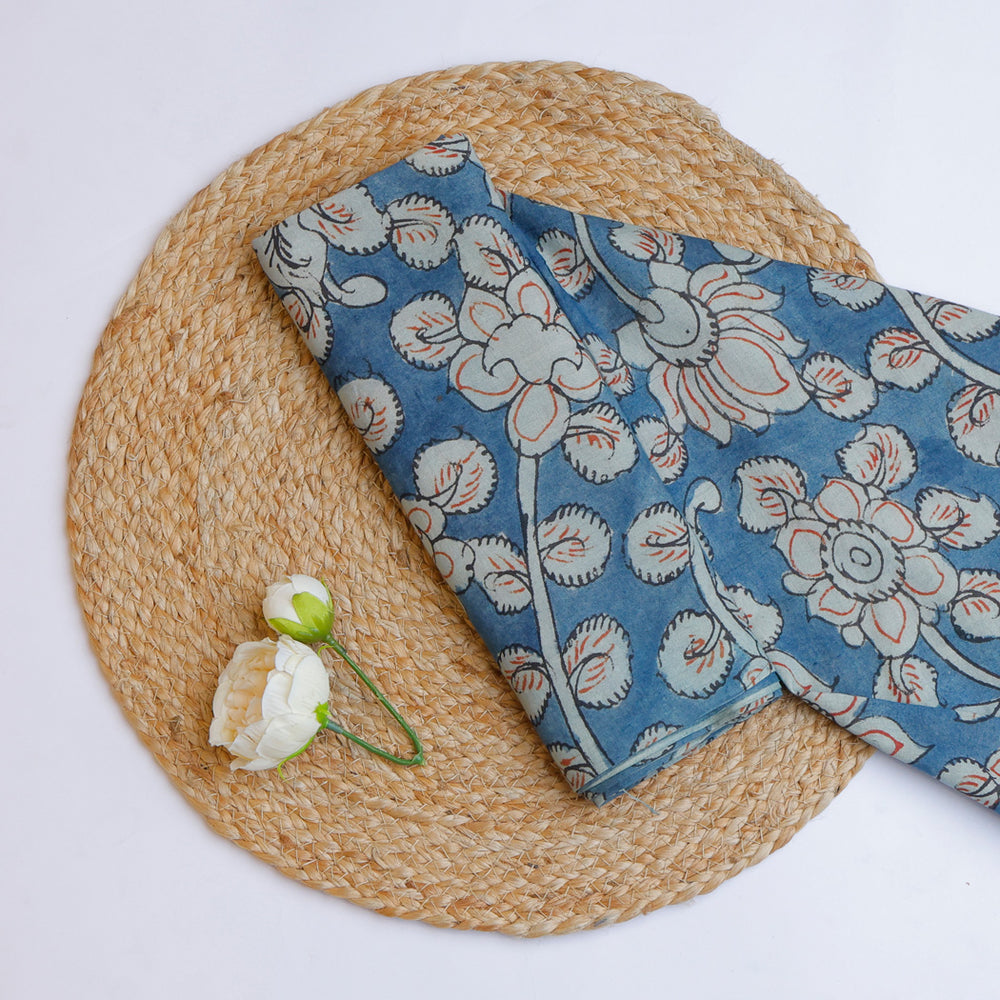 Pastel Blue Color Dupion Silk Fabric With Floral Motif Pattern