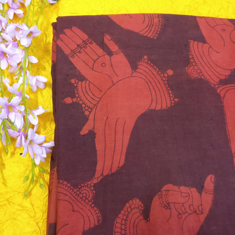 Maroon Color Kalamkari Printed Cotton Fabric