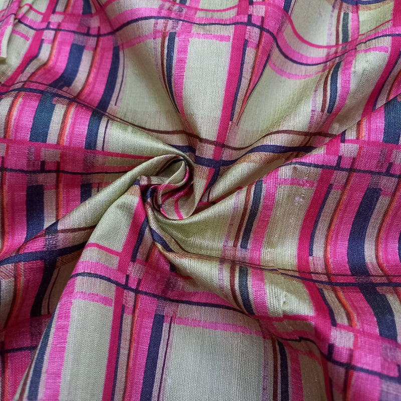 Multi-Color Checks Printed Dupion Silk Fabric