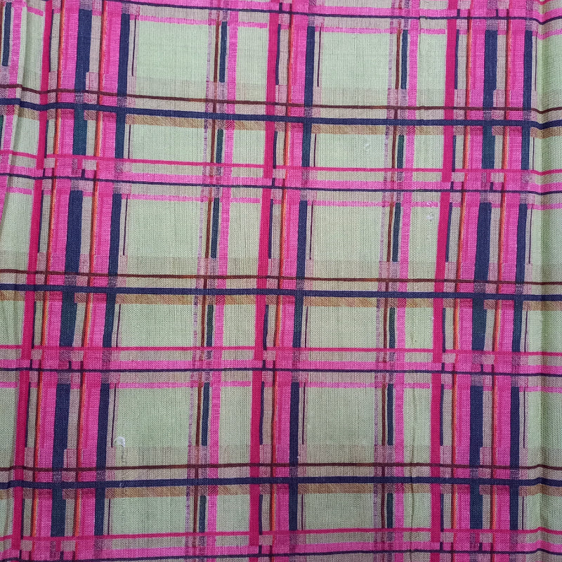 Multi-Color Checks Printed Dupion Silk Fabric