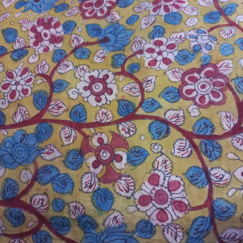 Earthy Yellow Colour Cotton Kalamkari Fabric