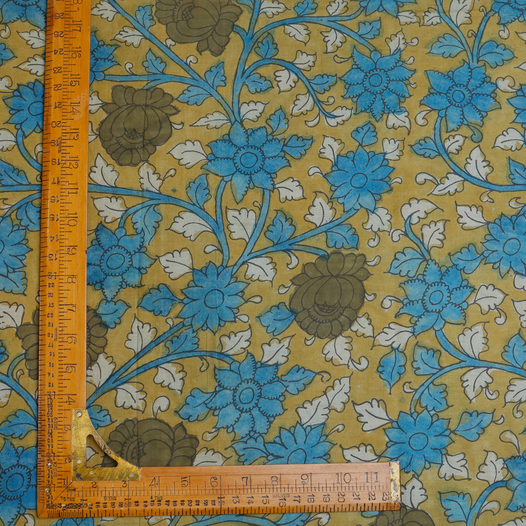 Earthy Yellow Color Dupion Silk Fabric With Floral Motif Pattern