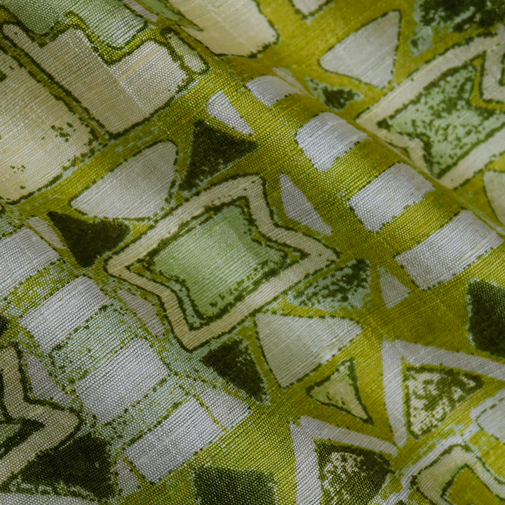 Pastel Green Color Dupion Silk Fabric With Geometrical Printed Pattern