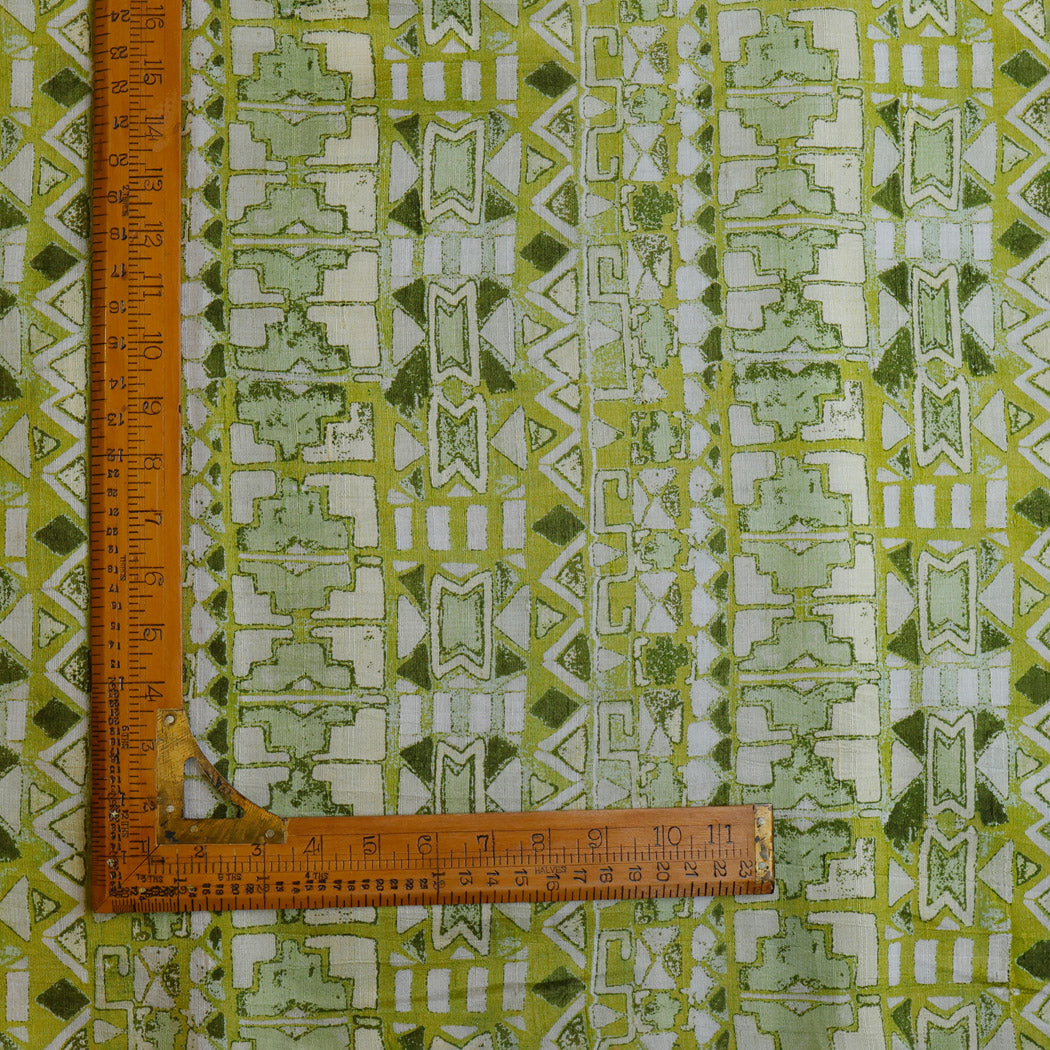 Pastel Green Color Dupion Silk Fabric With Geometrical Printed Pattern