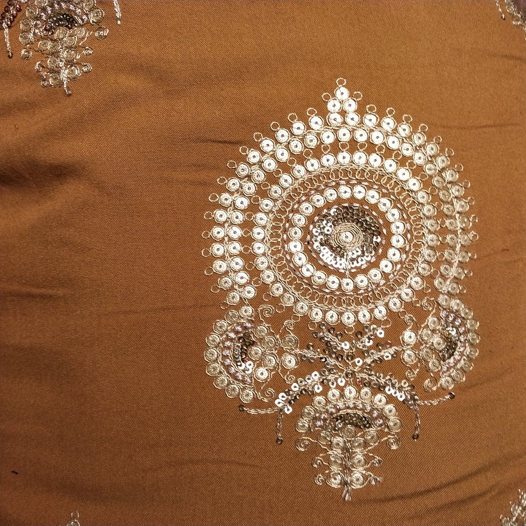 Ochre Yellow Tussar Embroidery Fabric