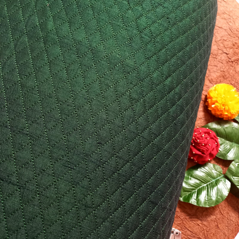 Pine Green Color Rawsilk Emboridery Fabric