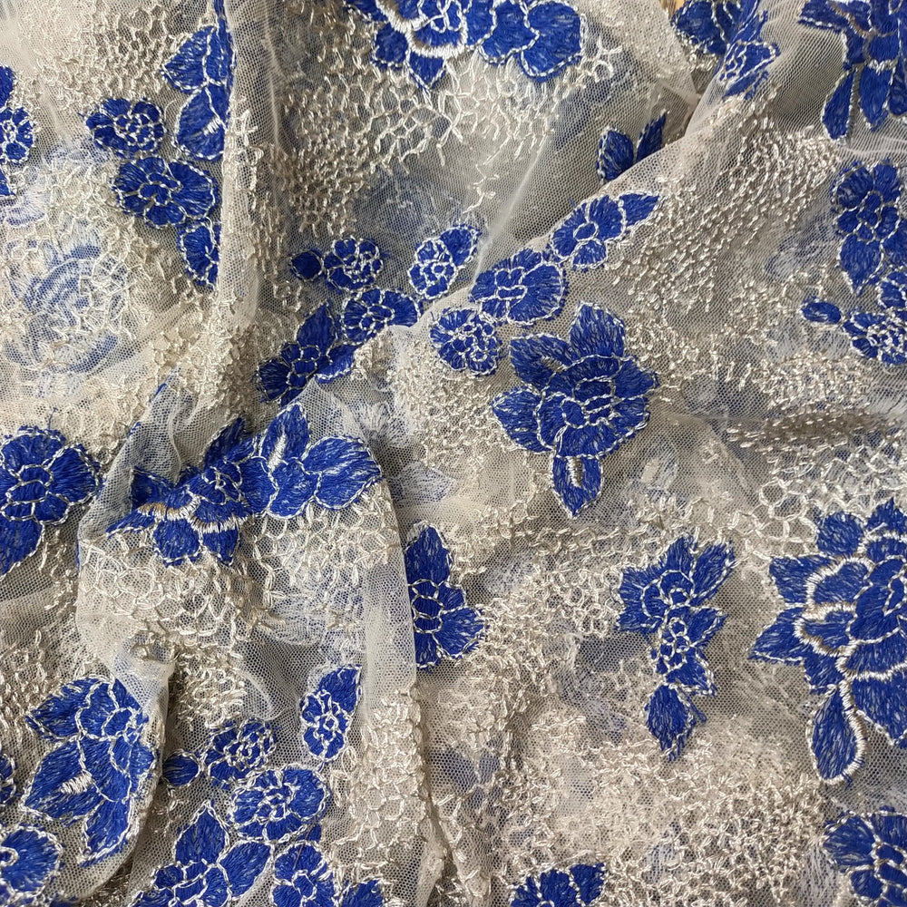 Cream Net Embroidery Fabric