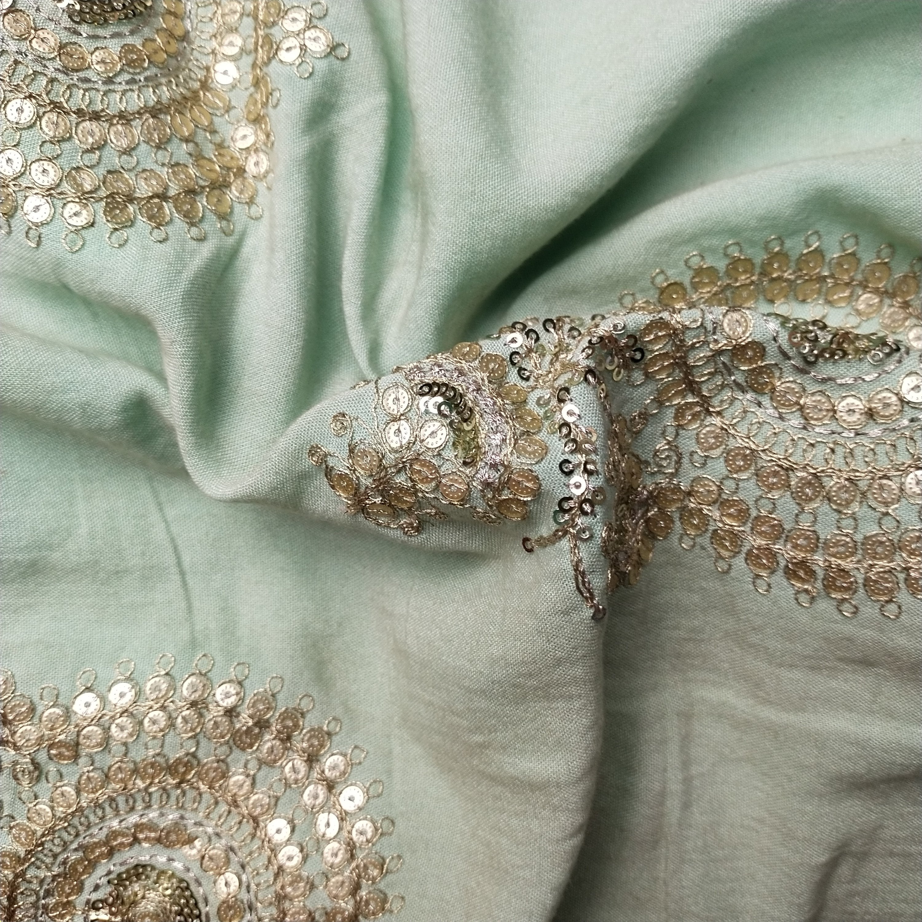 Mint Green Tussar Embroidery Fabric