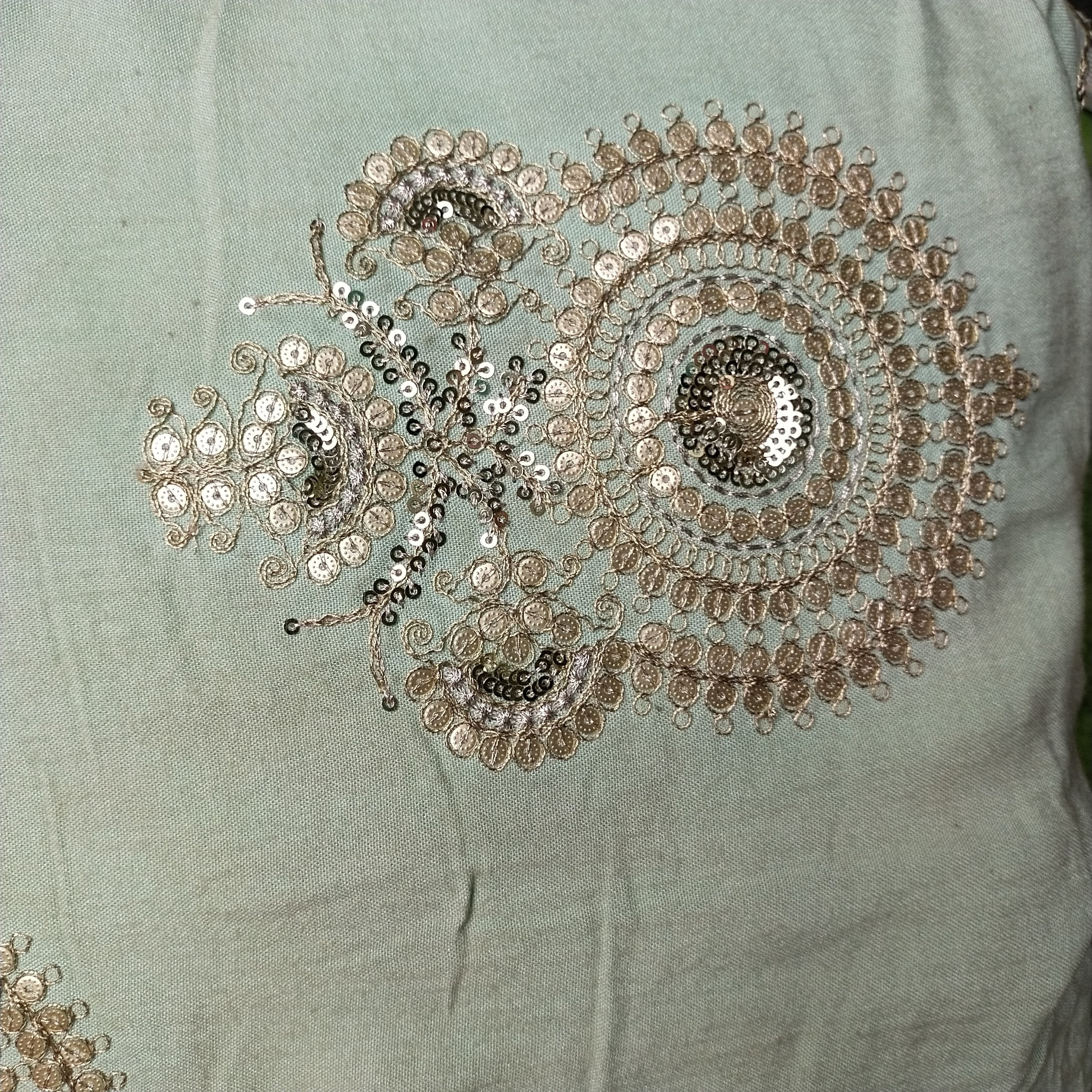 Mint Green Tussar Embroidery Fabric