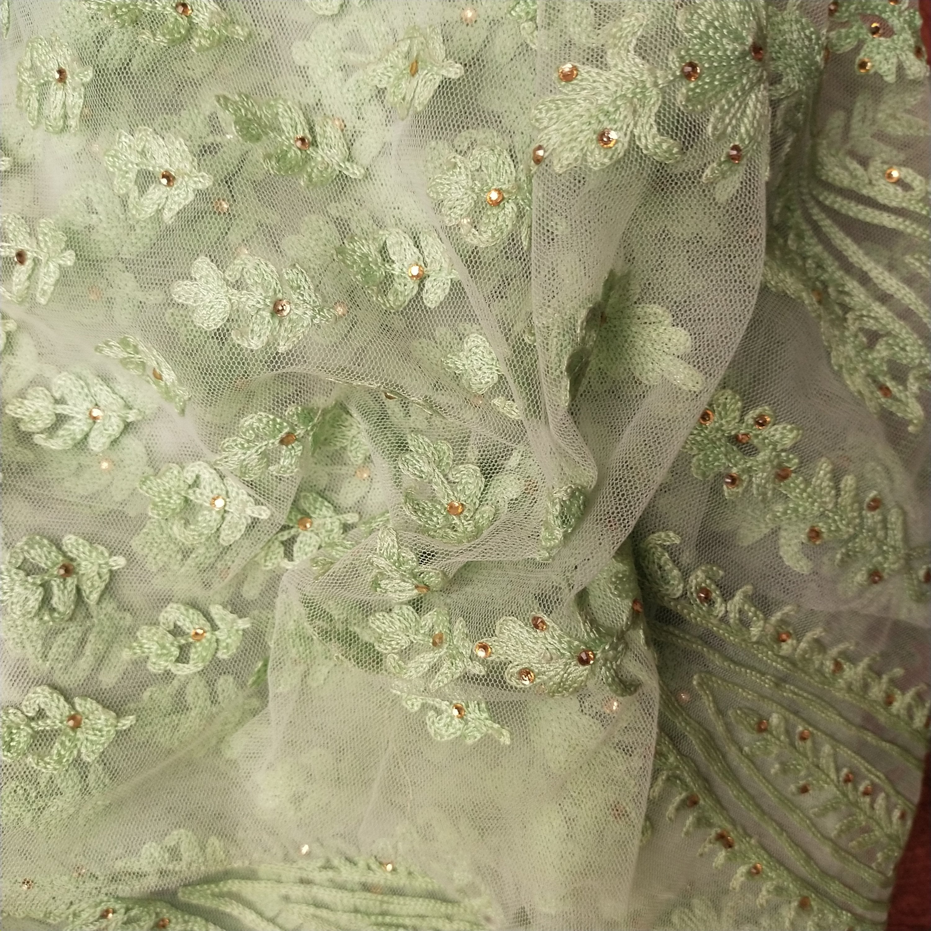 Mint Green Net Embroidery Fabric