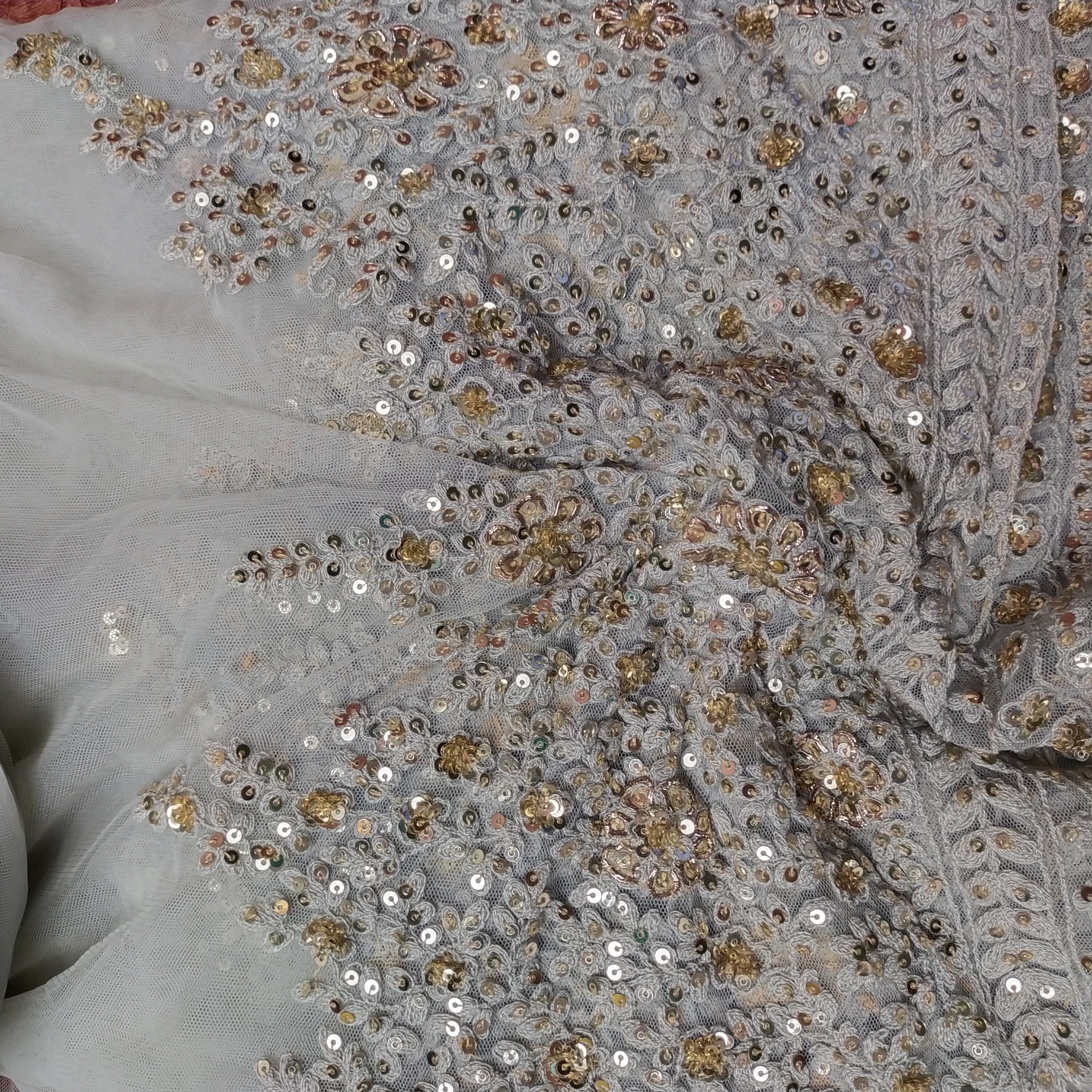 Grey Net Embroidery Fabric