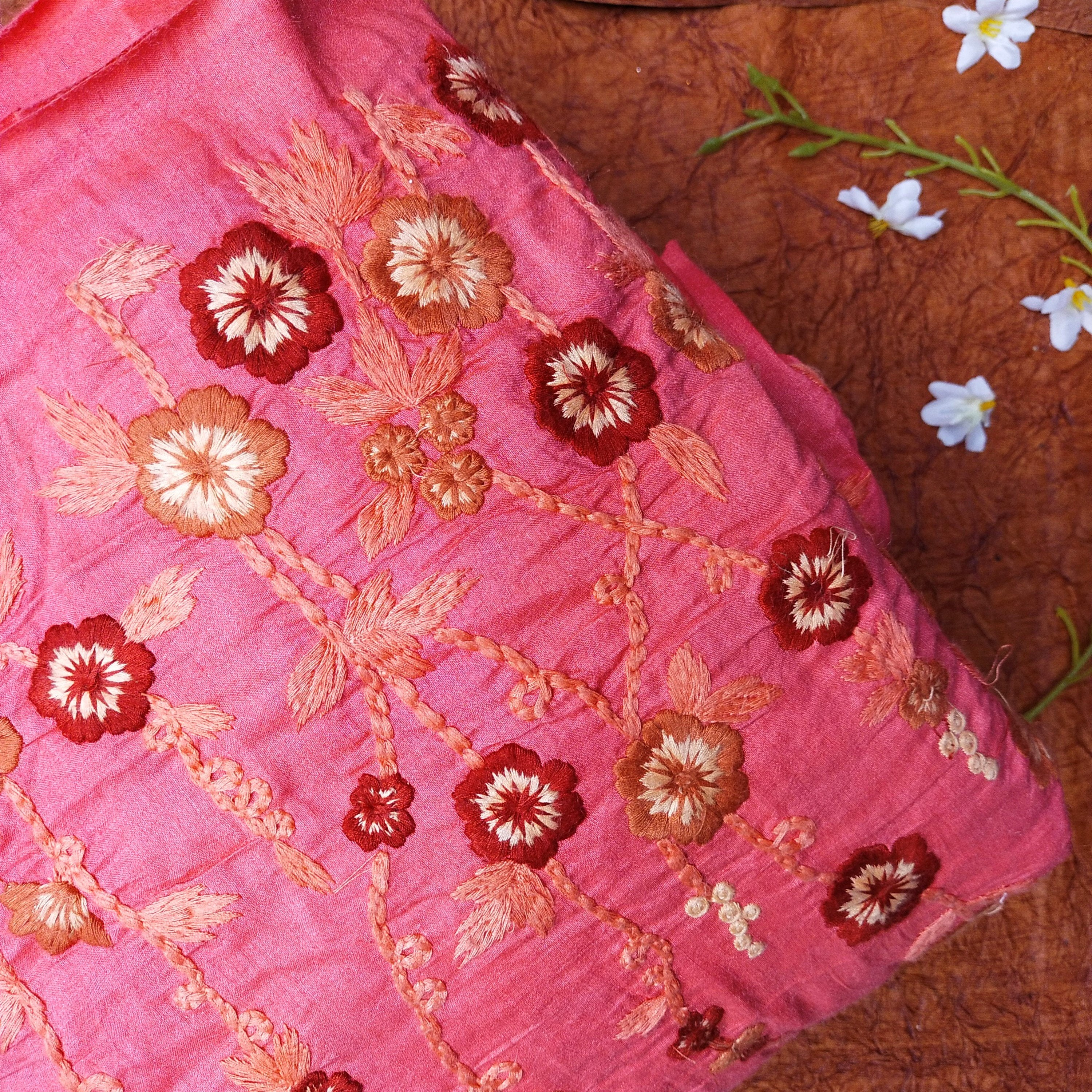 Bubblegum Pink Tussar Embroidery Fabric