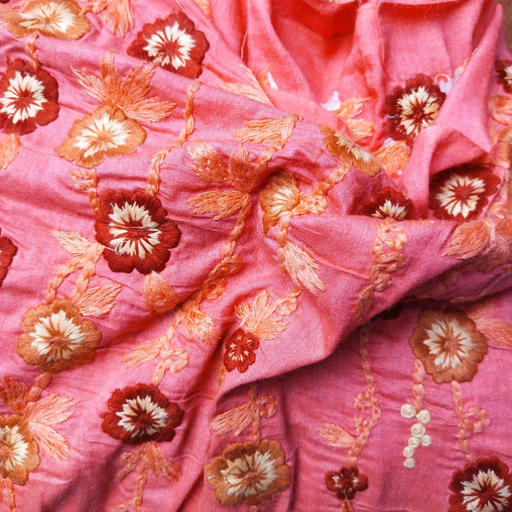 Bubblegum Pink Tussar Embroidery Fabric