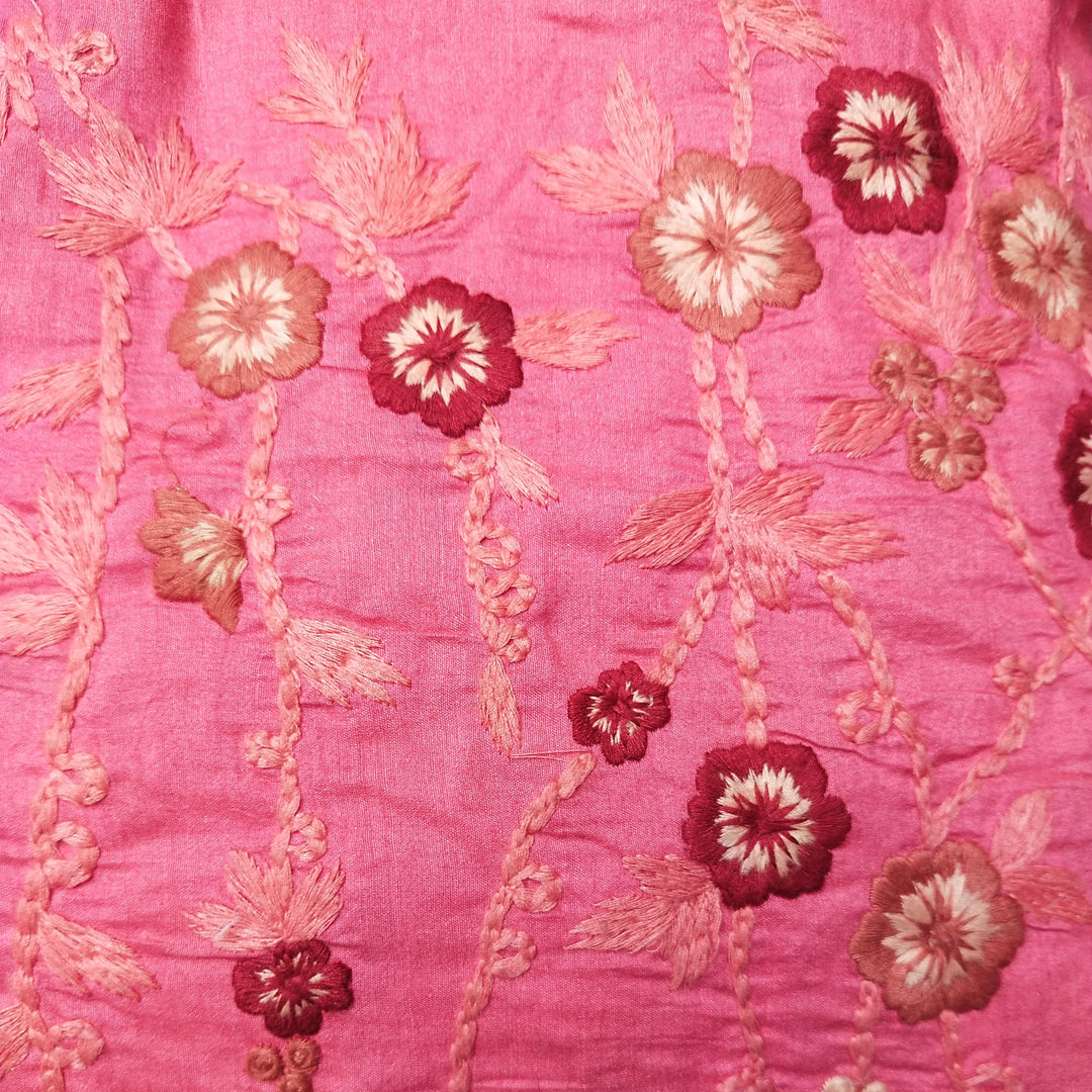 Bubblegum Pink Tussar Embroidery Fabric