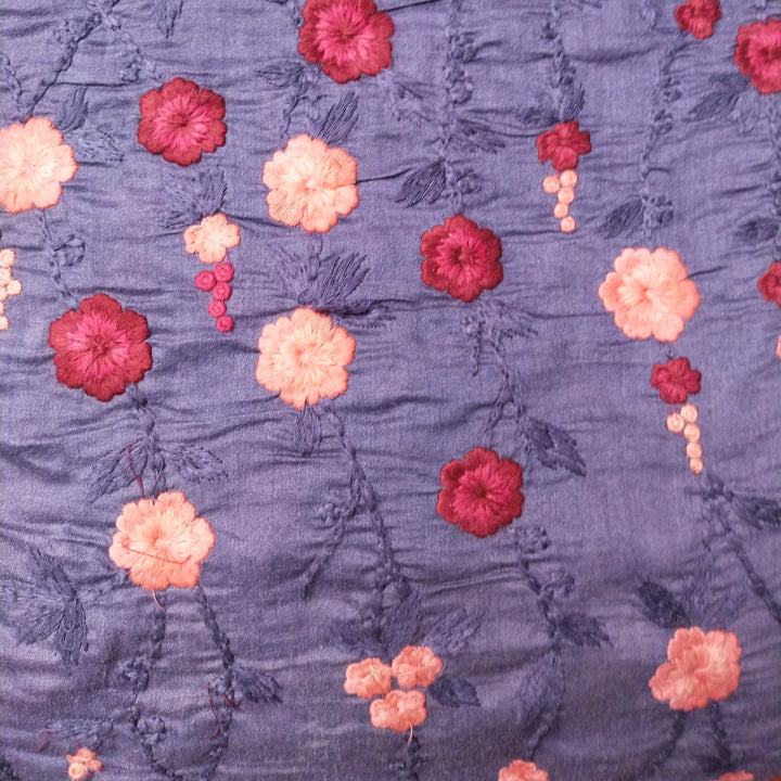 Lavender Blue Tussar Embroidery Fabric