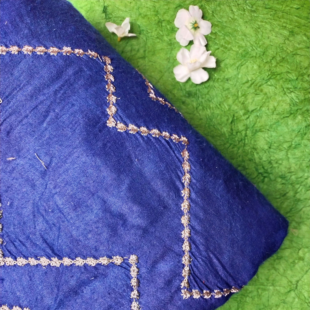 Persian Blue Tussar Embroidery Fabric