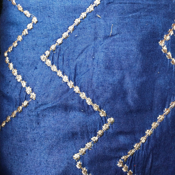 Persian Blue Tussar Embroidery Fabric