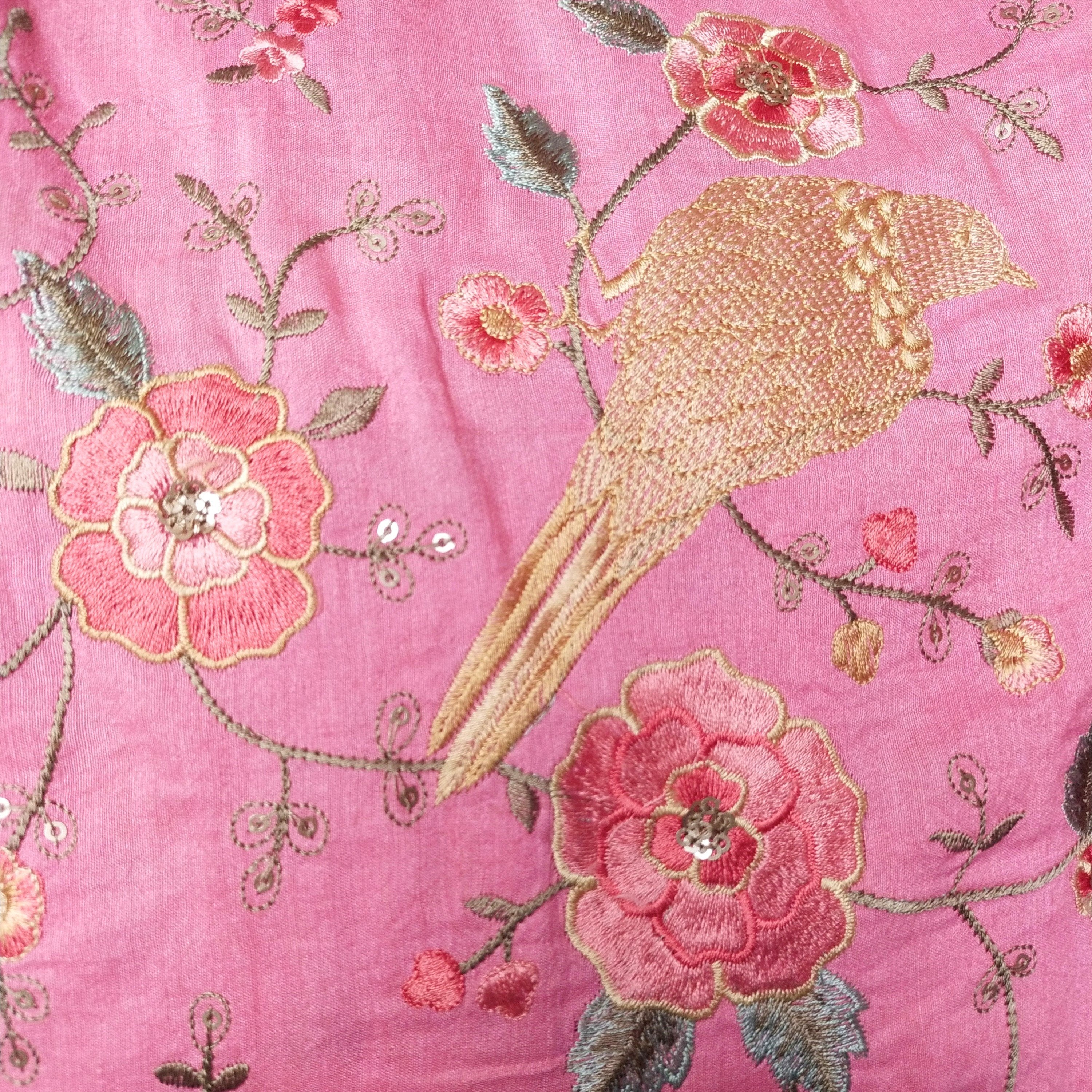 Rose Pink Tussar Embroidery Fabric