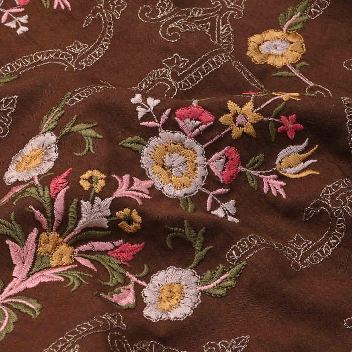 Deep Brown Moonga Embroidery Fabric